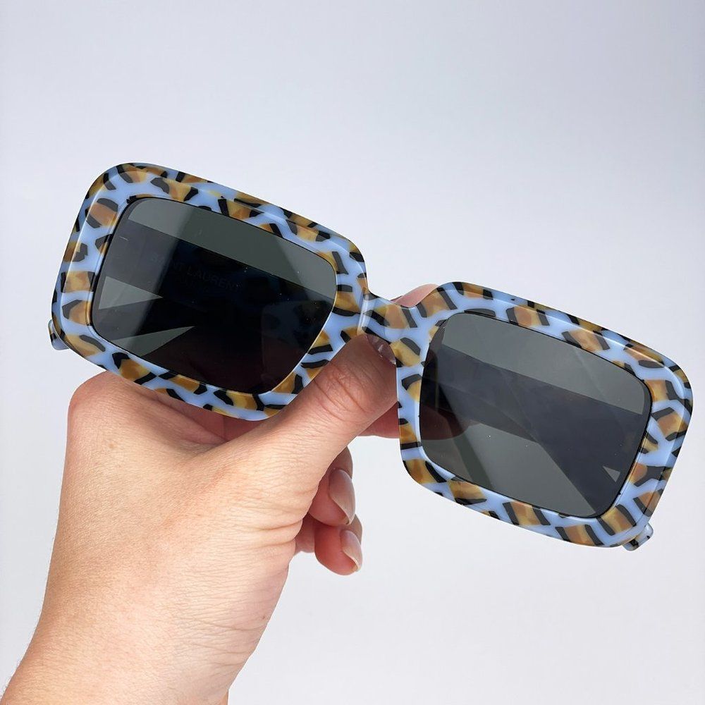 Saint Laurent SL534 SUNRISE 008 Sunglasses Violet Havana Grey Rectangle Unisex - Picture 3 of 11